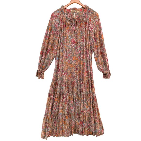 Free People Dresses & Skirts - Free People Feeling Groovy Maxi Dress Multicolor Floral Cottagecore Tiered Sz M